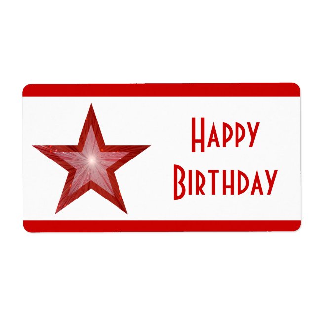 Étiquette Bande rouge étoile 'Joyeux anniversaire' large bla (Devant)