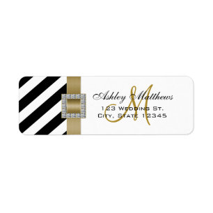 Étiquette Bandes noires, Monogramme de ruban or pour Mariage