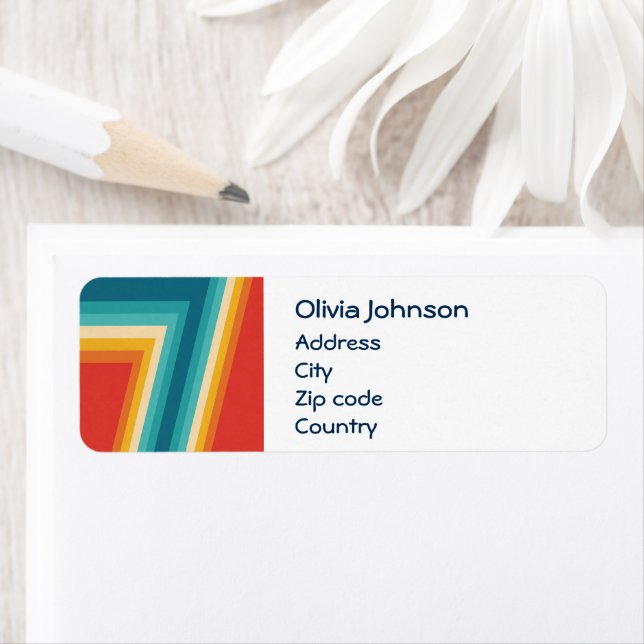 Étiquette Bandes rétro colorées - les années 70, 80s Design (En situation)