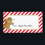 Étiquette Bandes rouges pain d'épices personnalisées à parti<br><div class="desc">Faites plaisir à vos amis et à votre famille avec ces étiquettes de cadeaux de vacances personnalisées. Personnalisé avec le nom du donneur, ou laisser vide pour écrire à la main plus tard. Utilisez ces autocollants pour des sacs cadeaux, des boîtes, des faveurs de fête, des sacs à bonbons, des...</div>
