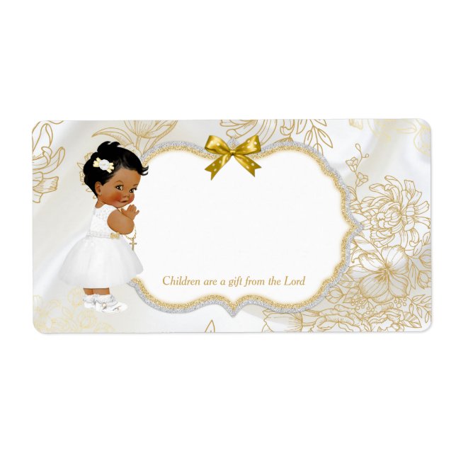 Étiquette Baptême Africain Américain Bébé Baptême Or Blanc (Devant)