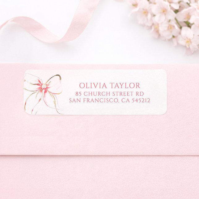 Étiquette Baptême Arc-en-ciel Rose Tendre (Pink Bow Labels)