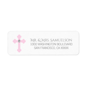 Étiquette Baptême / Croix rose de la communion