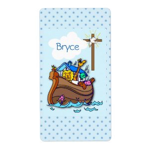 Étiquette Baptême de l'Arche de Noé, Garçon Bleu