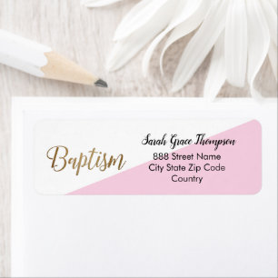 Étiquette Baptême moderne bébé fille rose or