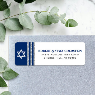 Étiquette Bar Mitzvah Bleu Nuit Tallit Argent Adresse de Ret