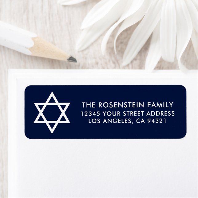 Étiquette Bar Mitzvah et Bat mitzvah Blue Address (En situation)