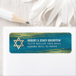 Étiquette Bar Mitzvah Gold Foil Turquoise Adresse de retour