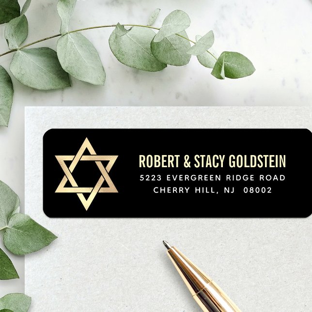 Étiquette Bar Mitzvah Noir Or Gras Adresse de Retour Simple (Créateur téléchargé)