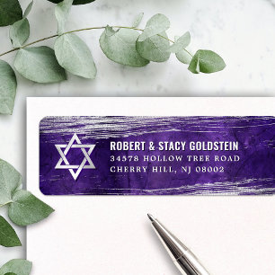 Étiquette Bar Mitzvah Purple Silver Foil Bold Adresse de ret