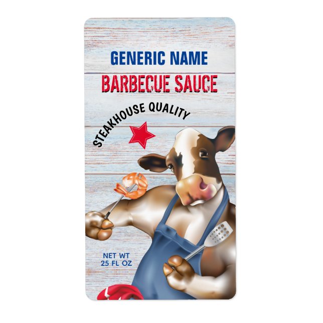 Étiquette Barbecue Cuisine Vache Grillant crevettes (Devant)