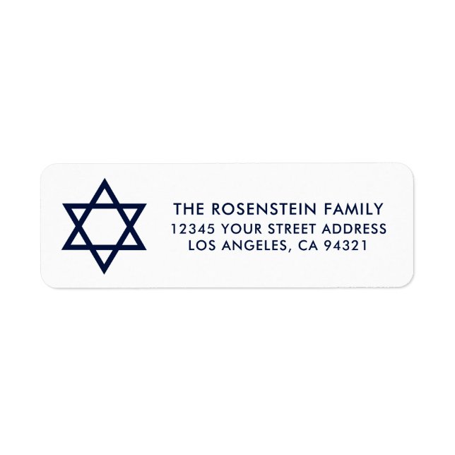 Étiquette Barre Mitzvah et adresse blanche bleue de bat (Devant)