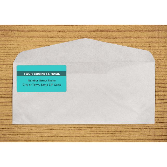 Étiquette Basé sur le texte avec expédition vert sarcelle mi (Plain text teal green shipping label with your highlighted business name on envelope)