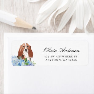 Étiquette Basset Hound Blue Hydrangea Adresse de retour