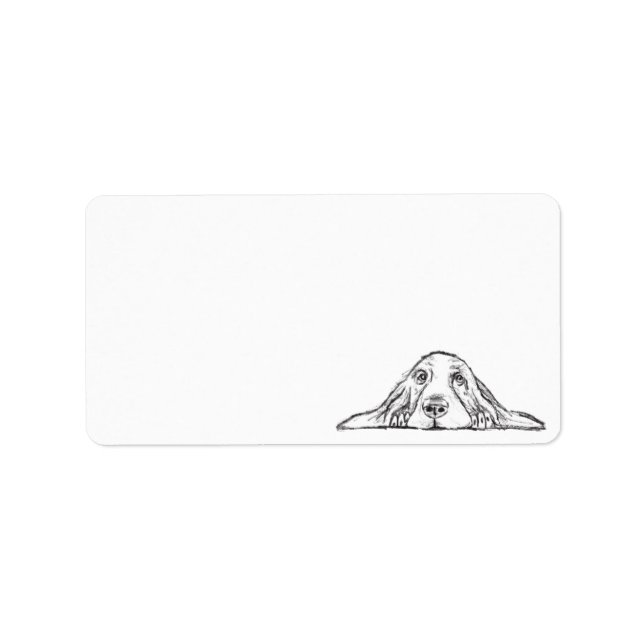 Étiquette basset hound noir blanc yeux de chiot simple  (Devant)