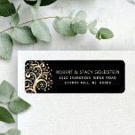 Étiquette Bat mitzvah Black Gold Tree of Life Adresse de ret<br><div class="desc">Soyez fier, réjouissez-vous et présentez ce jalon de votre Bat mitzvah préféré avec cette étiquette d'adresse de retour amusante, sophistiquée et personnalisée ! Un faux arbre à feuille d'or avec l'étoile brillante de David et des "feuilles" de point, avec la typographie sans serif, recouvre un arrière - plan noir riche,...</div>