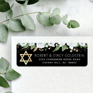 Étiquette Bat mitzvah Chic Black Gold Floral Adresse de reto