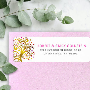 Étiquette Bat mitzvah Gold Pink Tree of Life Adresse de reto