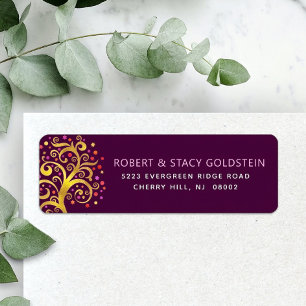 Étiquette Bat mitzvah Gold Tree Life Bourgogne Adresse de re