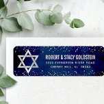 Étiquette Bat mitzvah Marine Parties scintillant Argent Adre<br><div class="desc">Soyez fier, réjouissez-vous et célébrez cette étape importante de votre Bat mitzvah préféré chaque fois que vous utilisez cette étiquette d'adresse de retour sophistiquée et personnalisée ! La typographie audacieuse, blanche sans serif, une fausse étoile d'argent de David et de minuscules points de parties scintillant faux confetti d'argent superposent un...</div>