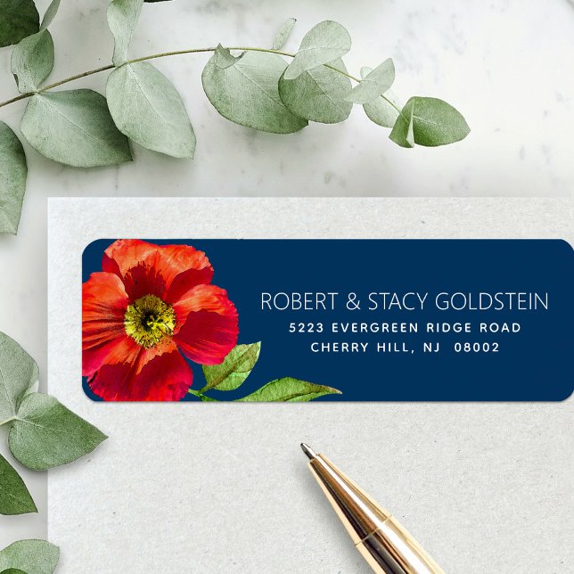 Étiquette Bat mitzvah Navy Blue Floral Modern Adresse de ret (Créateur téléchargé)