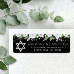 Étiquette Bat Mitzvah Noir Argent Floral Adresse de Retour<br><div class="desc">Soyez fiers, réjouissez-vous et célébrez ce jalon de votre Bat Mitzvah préférée chaque fois que vous utilisez cette étiquette d'adresse de retour personnalisée et sophistiquée ! Un chic floral en aquarelle blanc et faux strass argenté, une étoile de David en feuille d'argent et une typographie sans empattement blanche se superposent...</div>