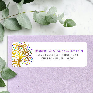 Étiquette Bat mitzvah Purple Gold Tree o Life Adresse de ret
