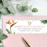 Étiquette Bat mitzvah Tropical Gold Palm Aquarelle Adresse<br><div class="desc">Soyez fier, réjouissez-vous et célébrez cette étape importante de votre Bat mitzvah préféré avec cette étiquette d'adresse de retour sophistiquée et personnalisée ! Etonnant, élégant, coloré, oiseaux d'aquarelle tropicale des fleurs de paradis, faux étoile or de David et des points de parties scintillant et sombre rose rose et gris moderne...</div>