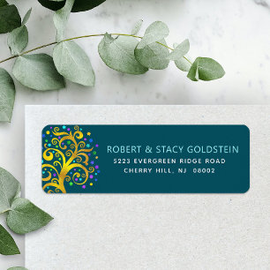 Étiquette Bat mitzvah Turquoise Gold Tree of Life Adresse de