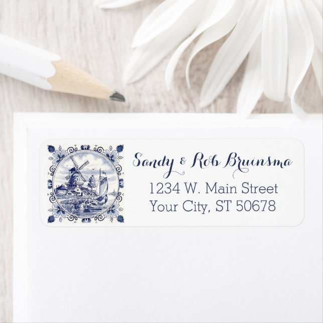 Étiquette Bateau à voile Delft Blue Vintage (En situation)