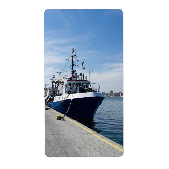 Étiquette Bateau de pêche à l'amarrage (Devant)