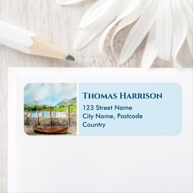 Étiquette Bateau en bois sur le district du lac Derwentwater (En situation)