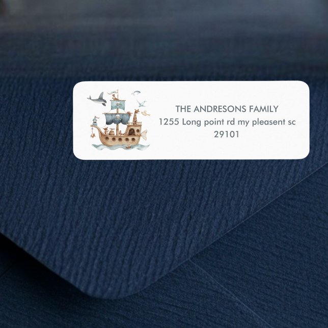 Étiquette Bateau pirate avec Animaux Fête des enfants (Créateur téléchargé)