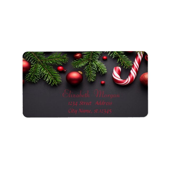 Étiquette Bâton de bonbon, boules de Noël en forme de sapin (Devant)