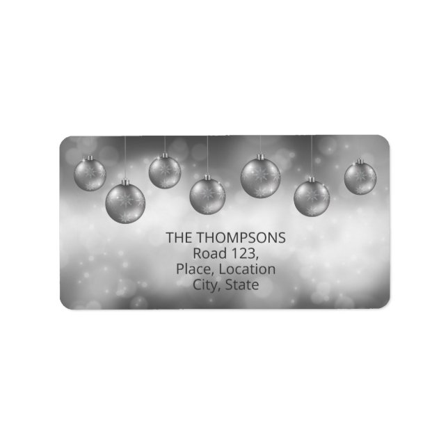 Étiquette Baubles de Noël gris argenté avec texte personnali (Devant)