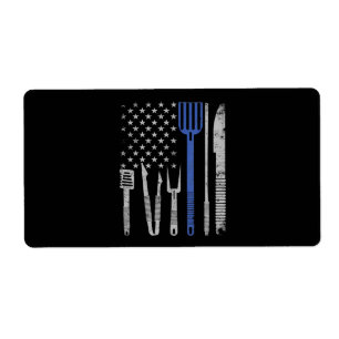 Étiquette BBQ   BBQ Grill Pork With USA Flag Cuisine Chef