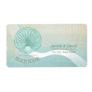 Étiquette Beach House Clam Shell Aqua Blue ID623