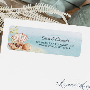 Étiquette Beach Ocean Tropical Shells Mariage Adresse de ret