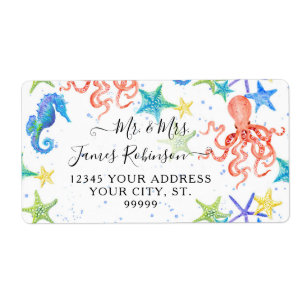 Étiquette Beach Seahorse Red Octopus Starfish Baby shower