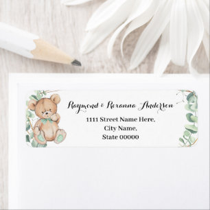 Étiquette Bear Green Gold Baby shower Adresse de retour