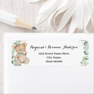 Étiquette Bear Green Gold Baby shower Adresse de retour