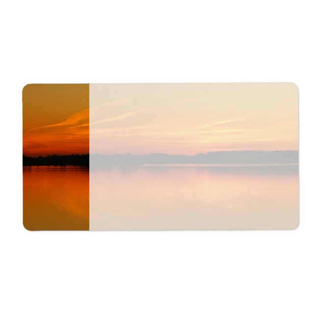 Étiquette Beau Coucher De Soleil Sur Le Paysage D'Eau Du Lac (Devant)