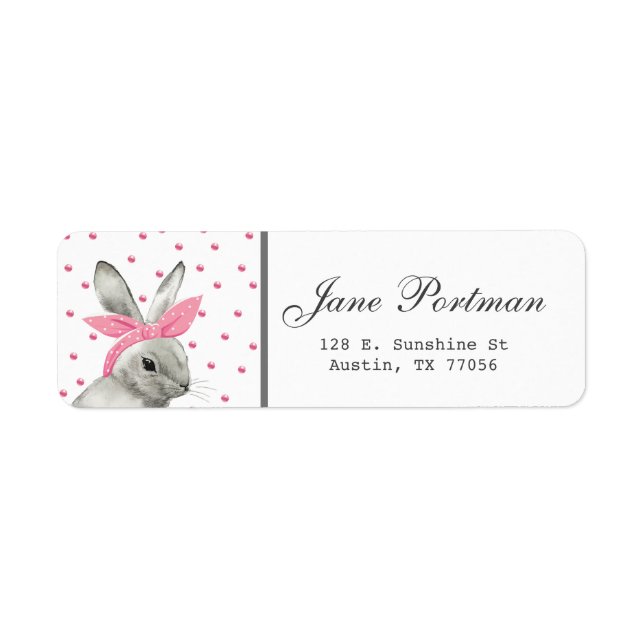 Étiquette Beau lapin personnalisé avec cabot rose (Devant)