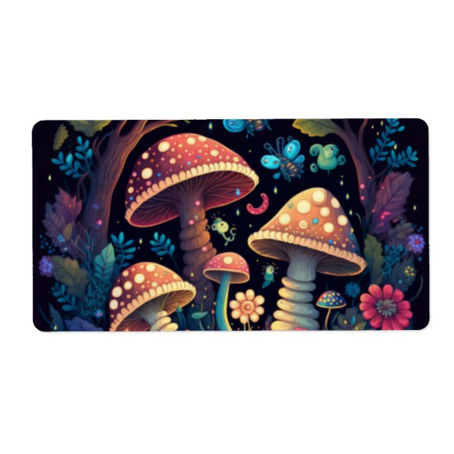 Étiquette Beau mignon champignons magiques (Devant)
