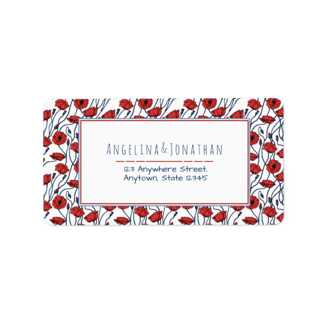 Étiquette Beau Motif de bouquet de pavot (Devant)