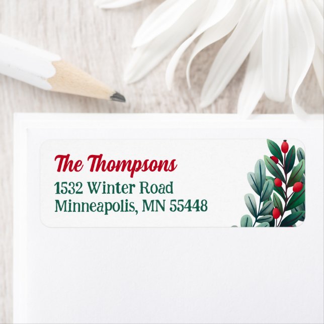 Étiquette Beau Rouge Berry verdure Noël (En situation)