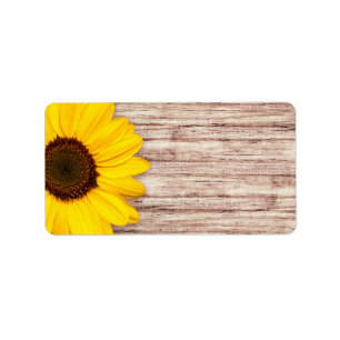Étiquette Beau tournesol sur grange rustique blanc