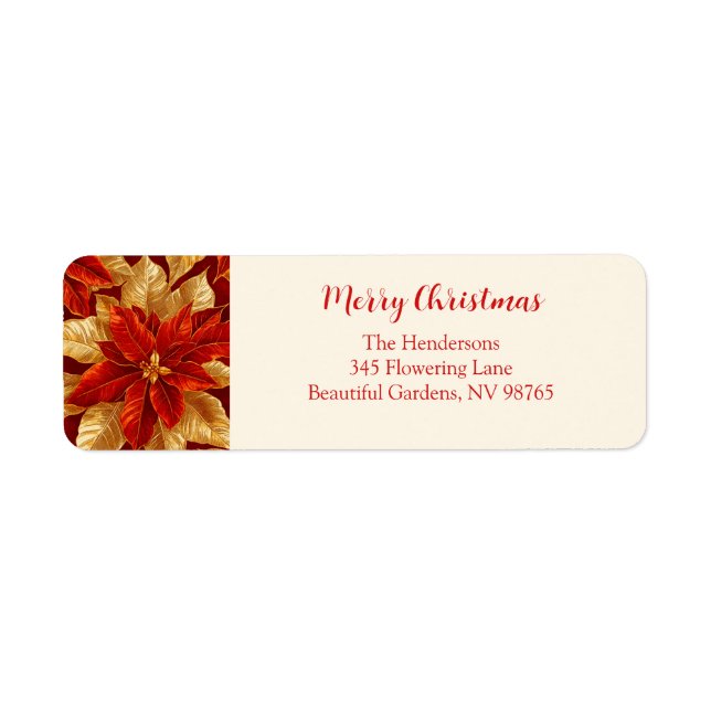Étiquette Beau Vintage Rouge Or Poinsettias Noël (Devant)