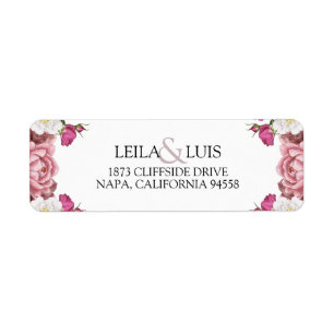 Étiquette Beautiful Floral Burgundy Mariage retour Adresse