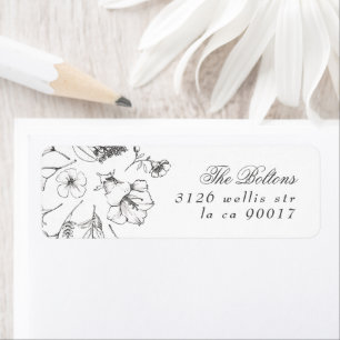 Étiquette Beautiful Floral Sketched Mariage Adresse de retou